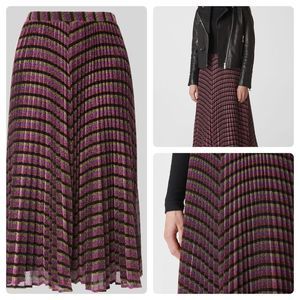 Whistles striped sparkle metallic fabric pleated long skirt size 6